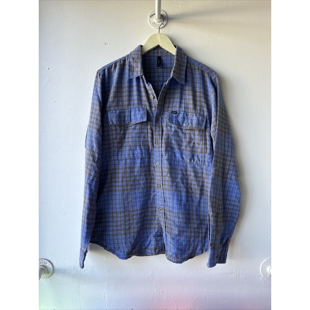 RVCA Mens Blue Grey Plaid Flannel Long Sleeve Button Down Shirt Size M